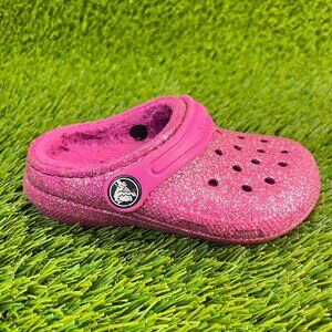 Crocs Classic Lined Glitter Clog Girls Size 8C Pink Walking Slip On Sandals